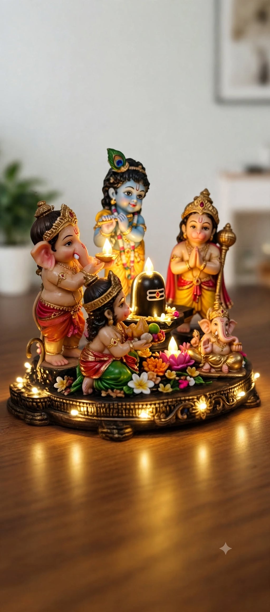 Panch Murti Shiv Parivar 3d Idol - Shiva Lingam with Ganesha, Krishna, Hanuman Idols
