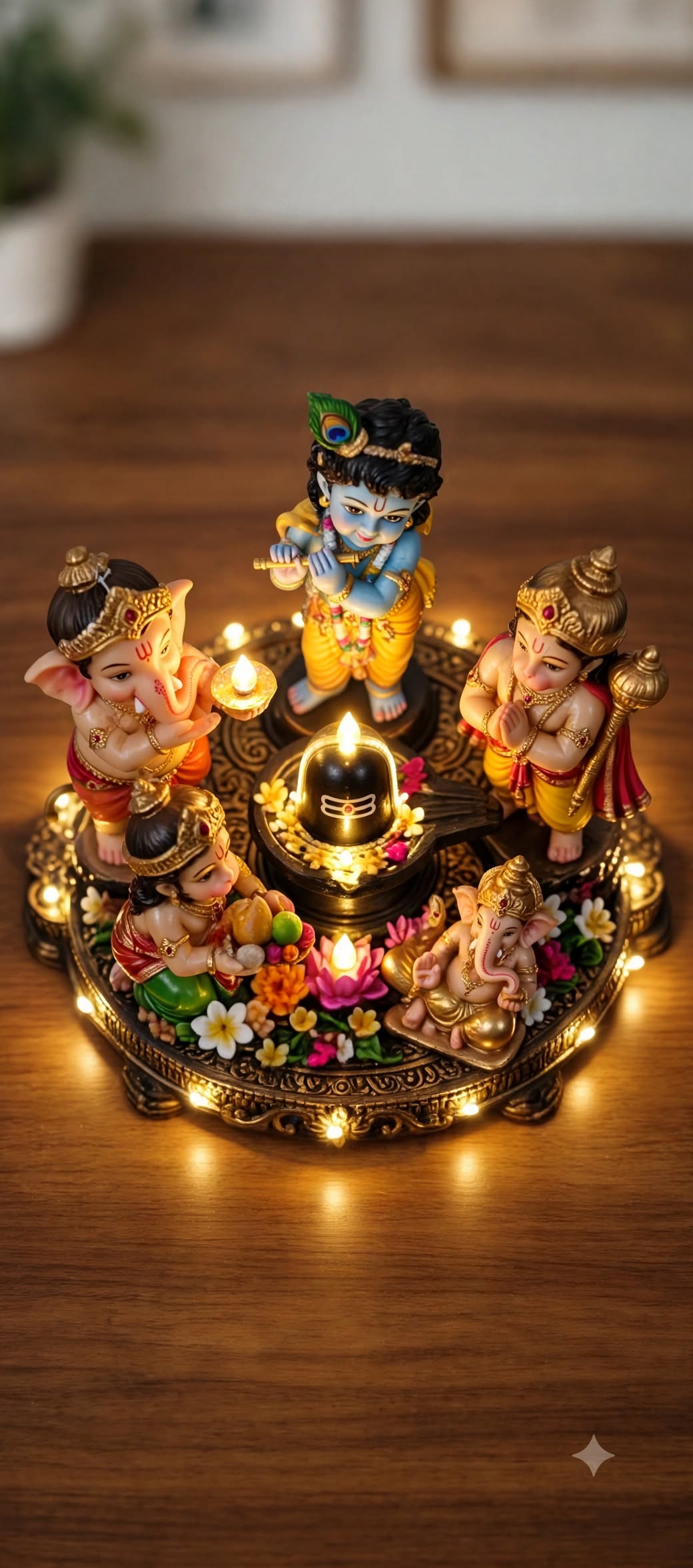 Panch Murti Shiv Parivar 3d Idol - Shiva Lingam with Ganesha, Krishna, Hanuman Idols