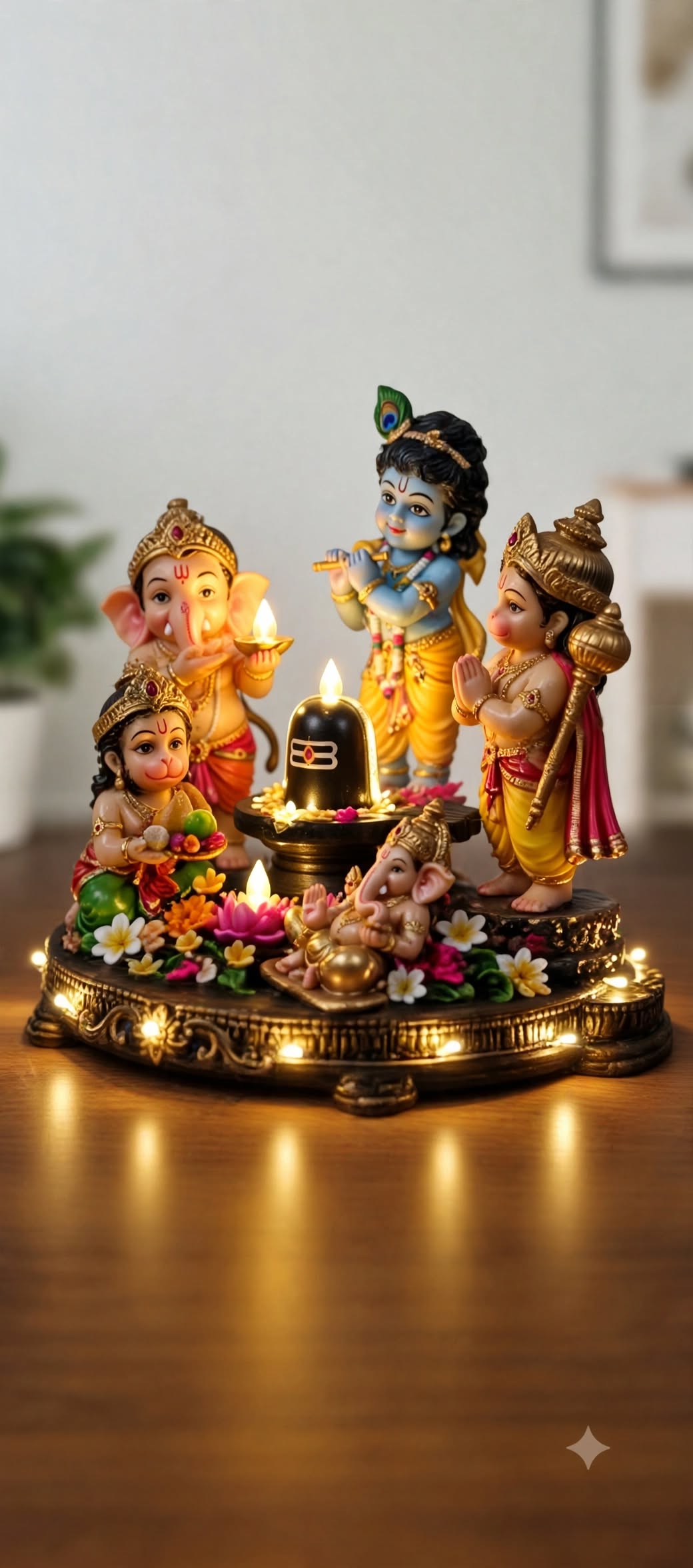 Panch Murti Shiv Parivar 3d Idol - Shiva Lingam with Ganesha, Krishna, Hanuman Idols