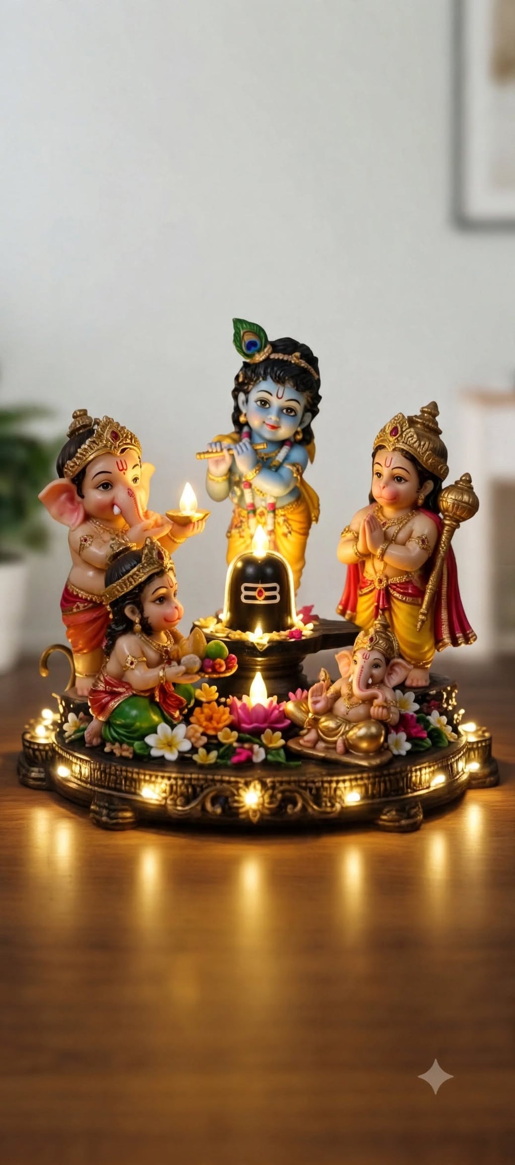 Panch Murti Shiv Parivar 3d Idol - Shiva Lingam with Ganesha, Krishna, Hanuman Idols