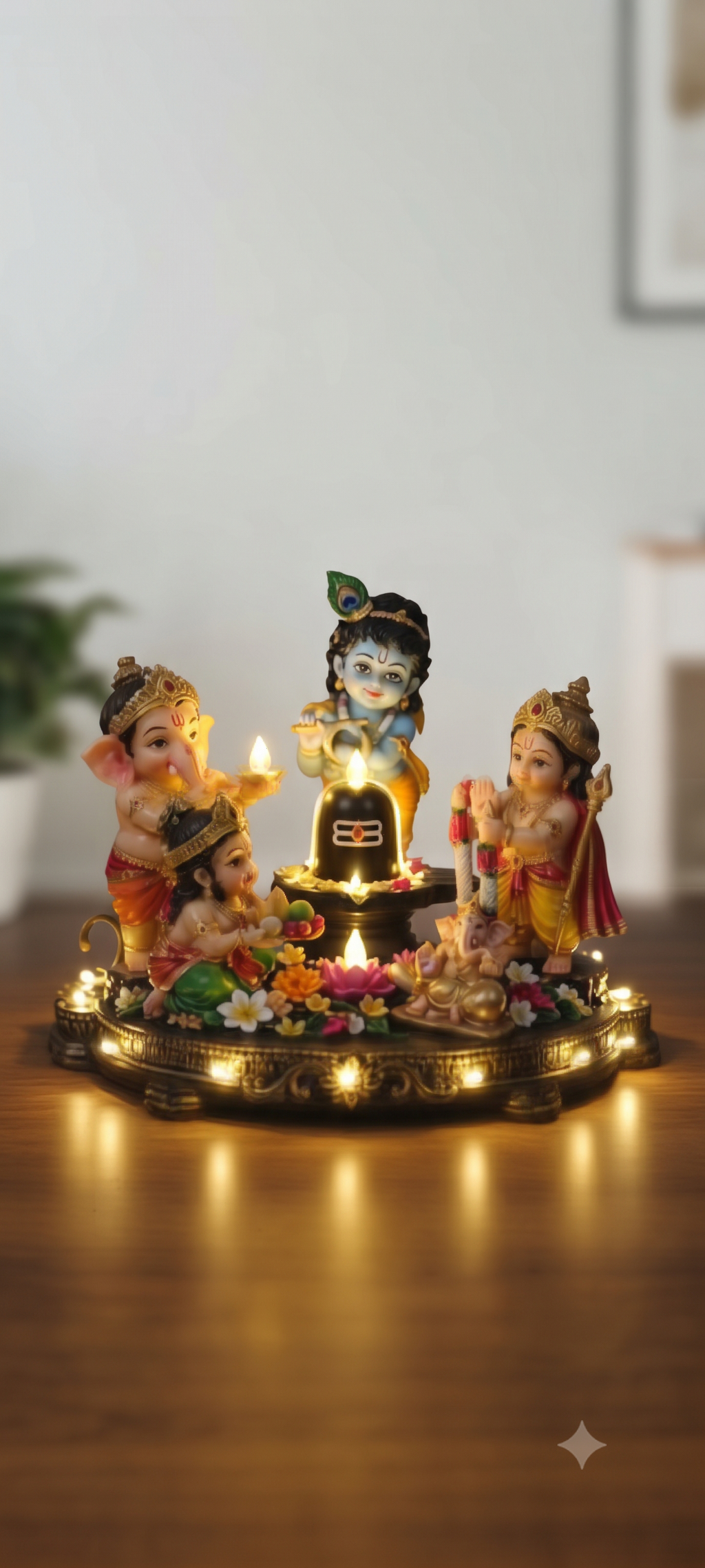 Panch Murti Shiv Parivar 3d Idol - Shiva Lingam with Ganesha, Krishna, Hanuman Idols