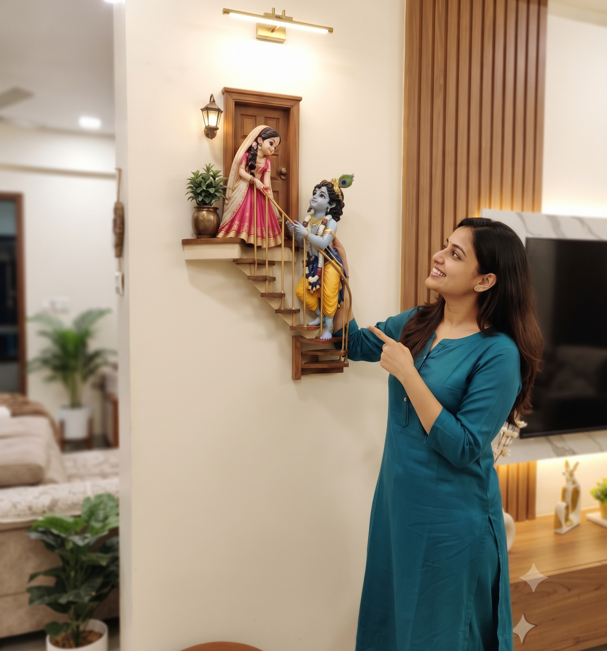 Shree Radha-Krishna Divine Stairway 3D Wall Art