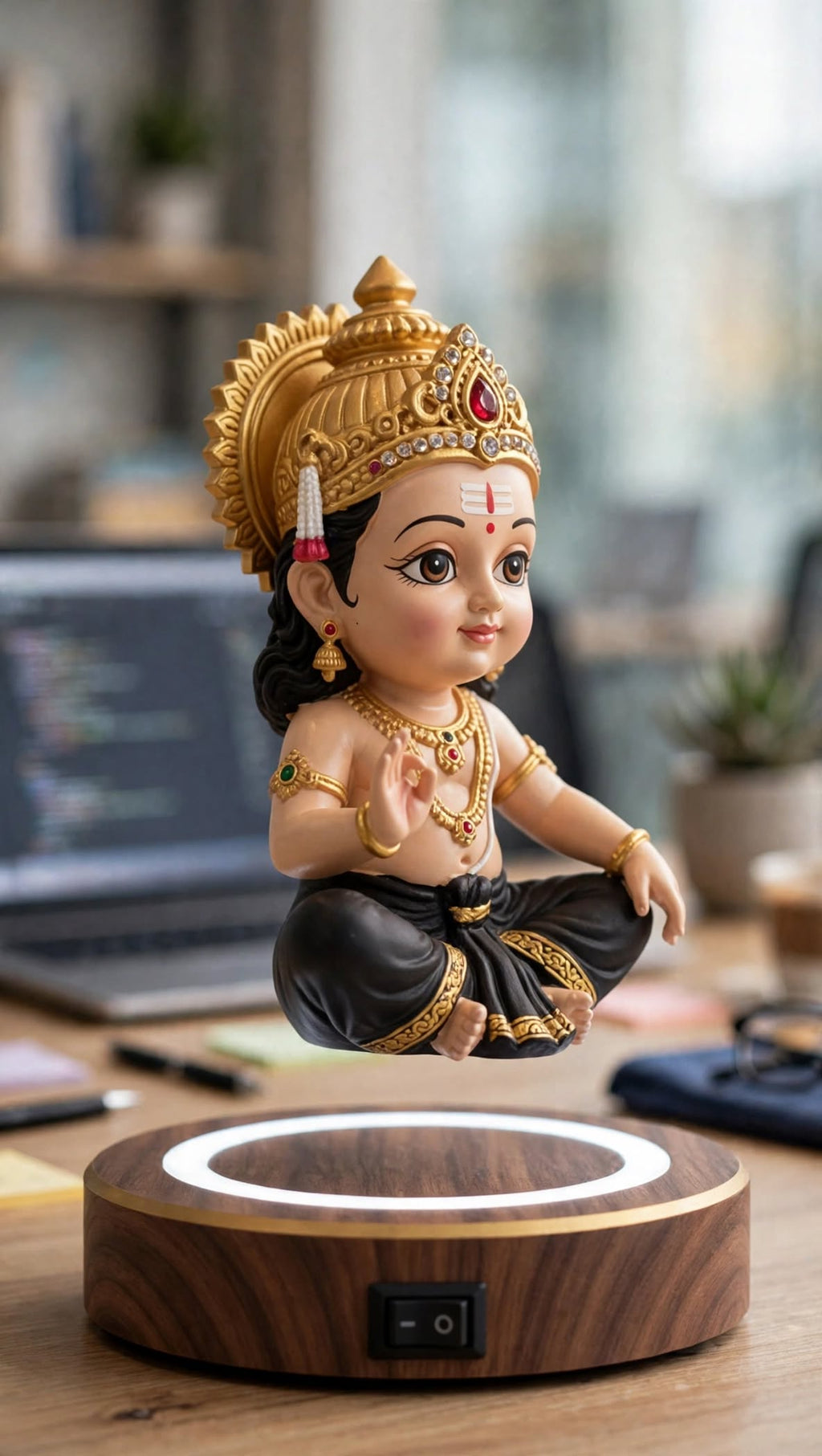 Levitating Bal Ayyappa Idol with Magnetic LED Base – Blessings That Float