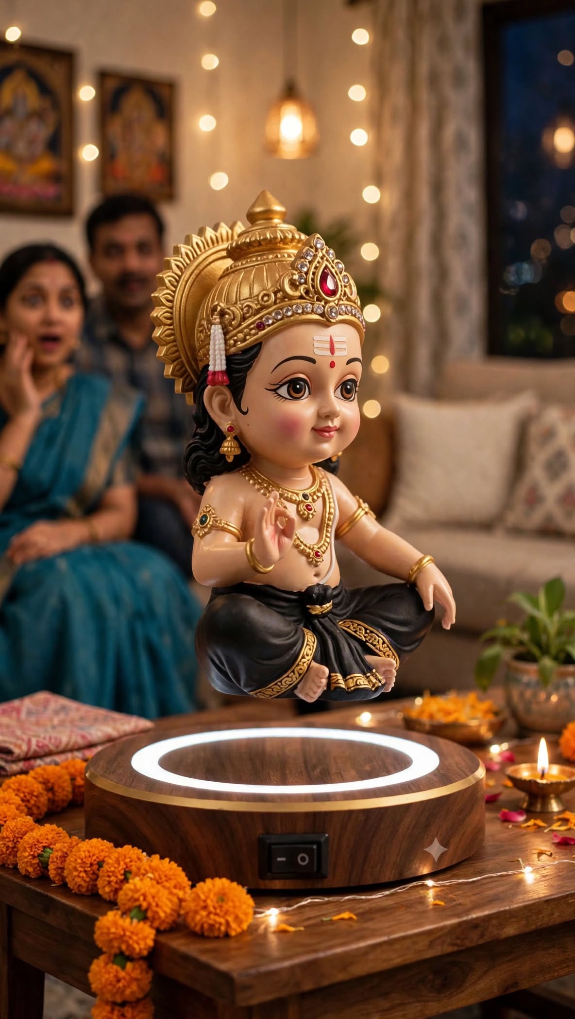 Levitating Bal Ayyappa Idol with Magnetic LED Base – Blessings That Float