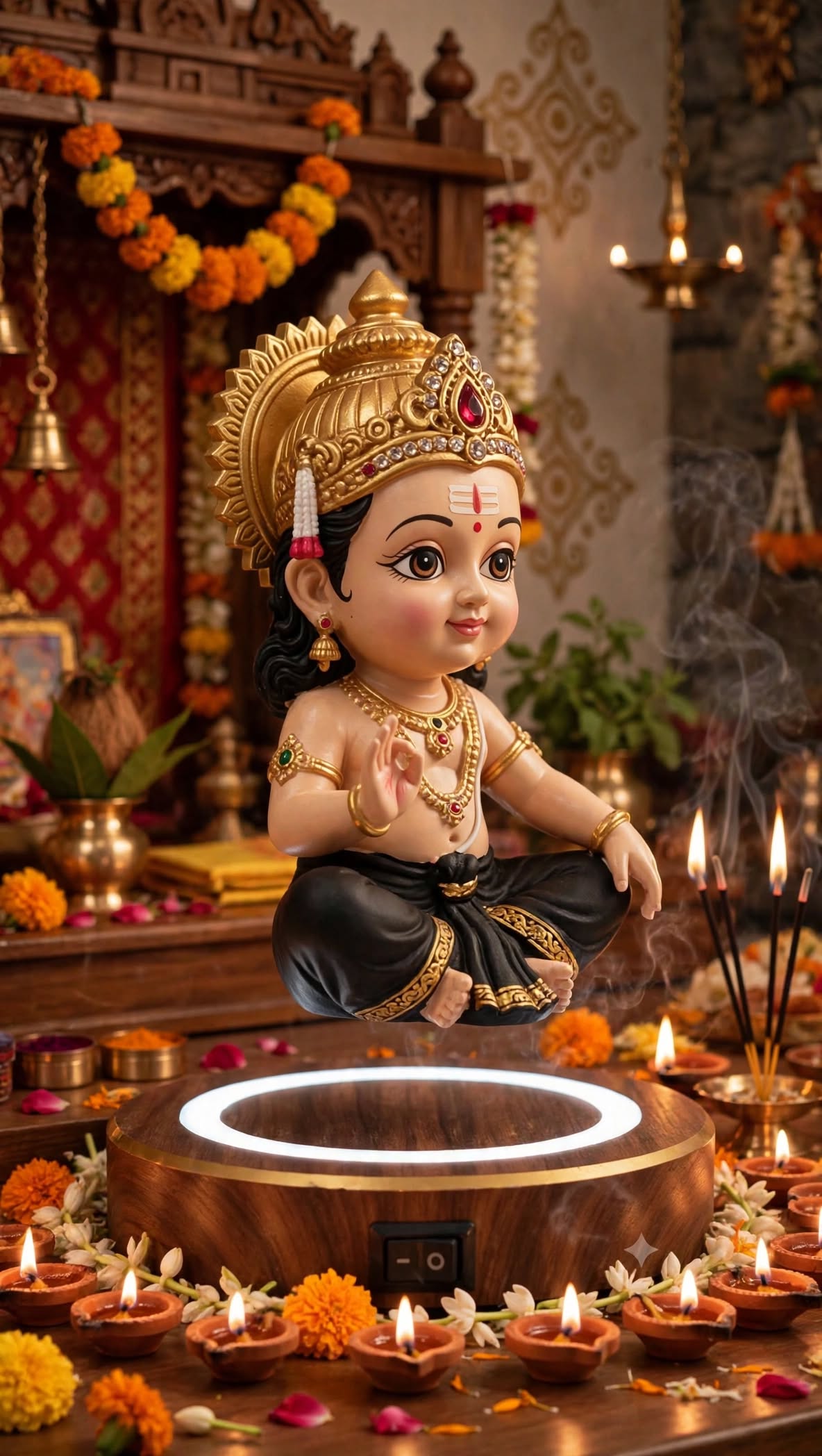 Levitating Bal Ayyappa Idol with Magnetic LED Base – Blessings That Float