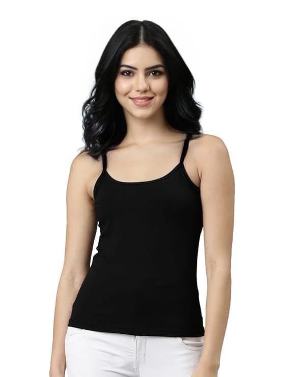 Essentials Cup Padded Cotton High Coverage Camisole Bra with Adjustable Strap | Skin Tone | White | Black