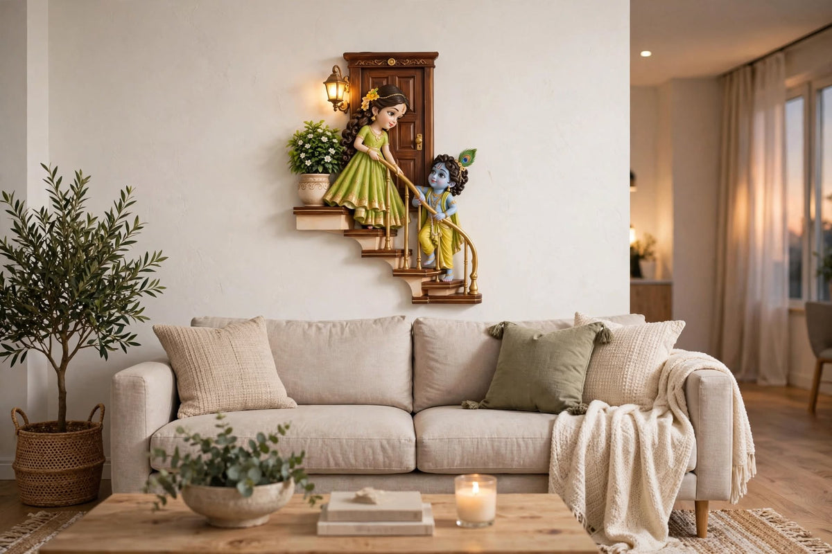 Divine Radha Krishna Stairway to Love - 3D Wall Art