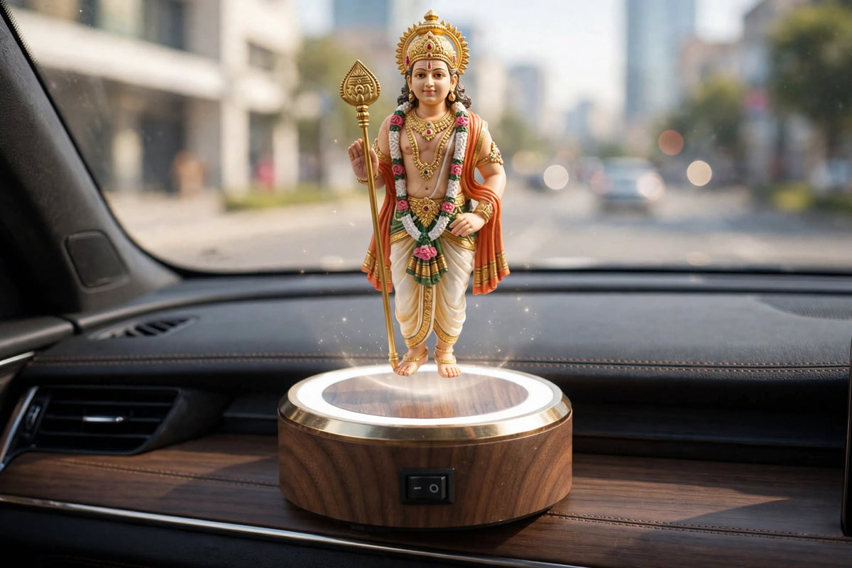Floating Lord Murugan 3D Idol with Magnetic Levitation & LED Base