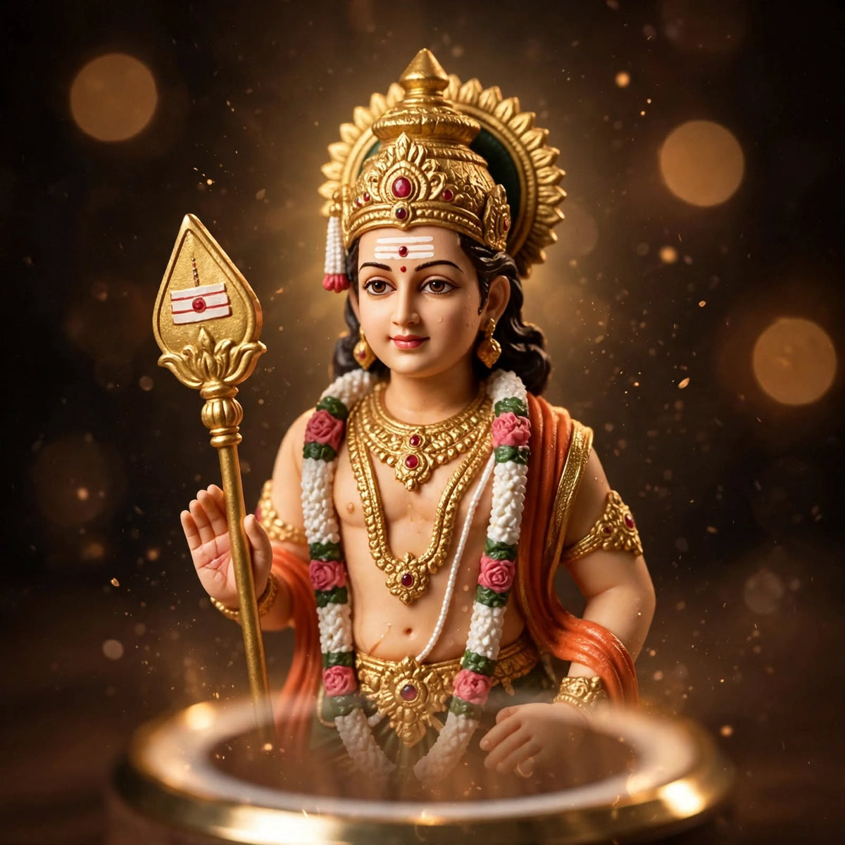 Floating Lord Murugan 3D Idol with Magnetic Levitation & LED Base