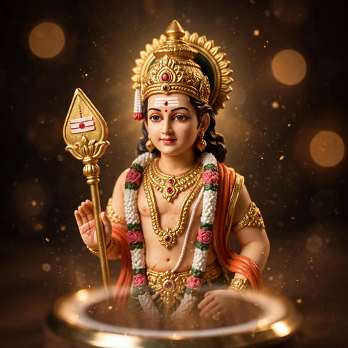Floating Lord Murugan 3D Idol with Magnetic Levitation & LED Base