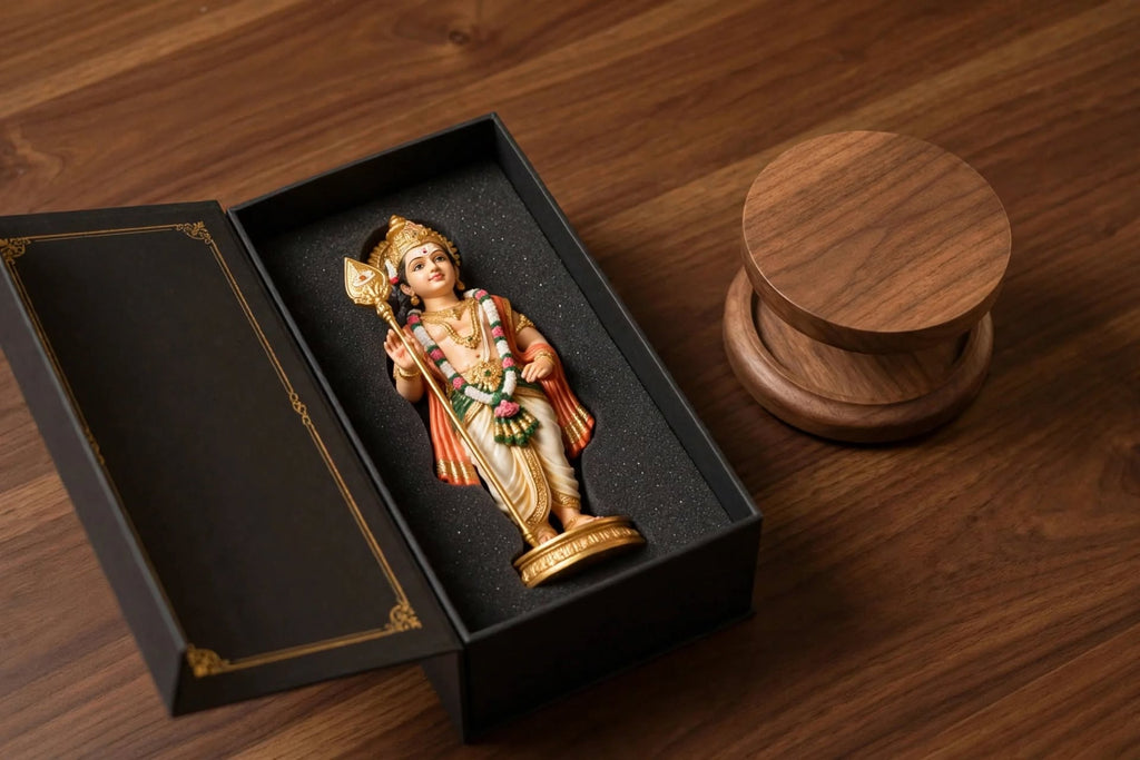 Floating Lord Murugan 3D Idol with Magnetic Levitation & LED Base