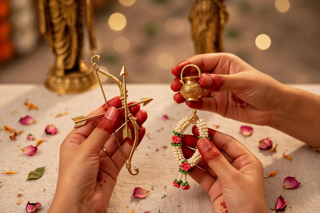 Gaura Vani - Shri Ram & Sita Divine Jodi | Premium Gift Box with Dhanush, Kalash & Moti Mala