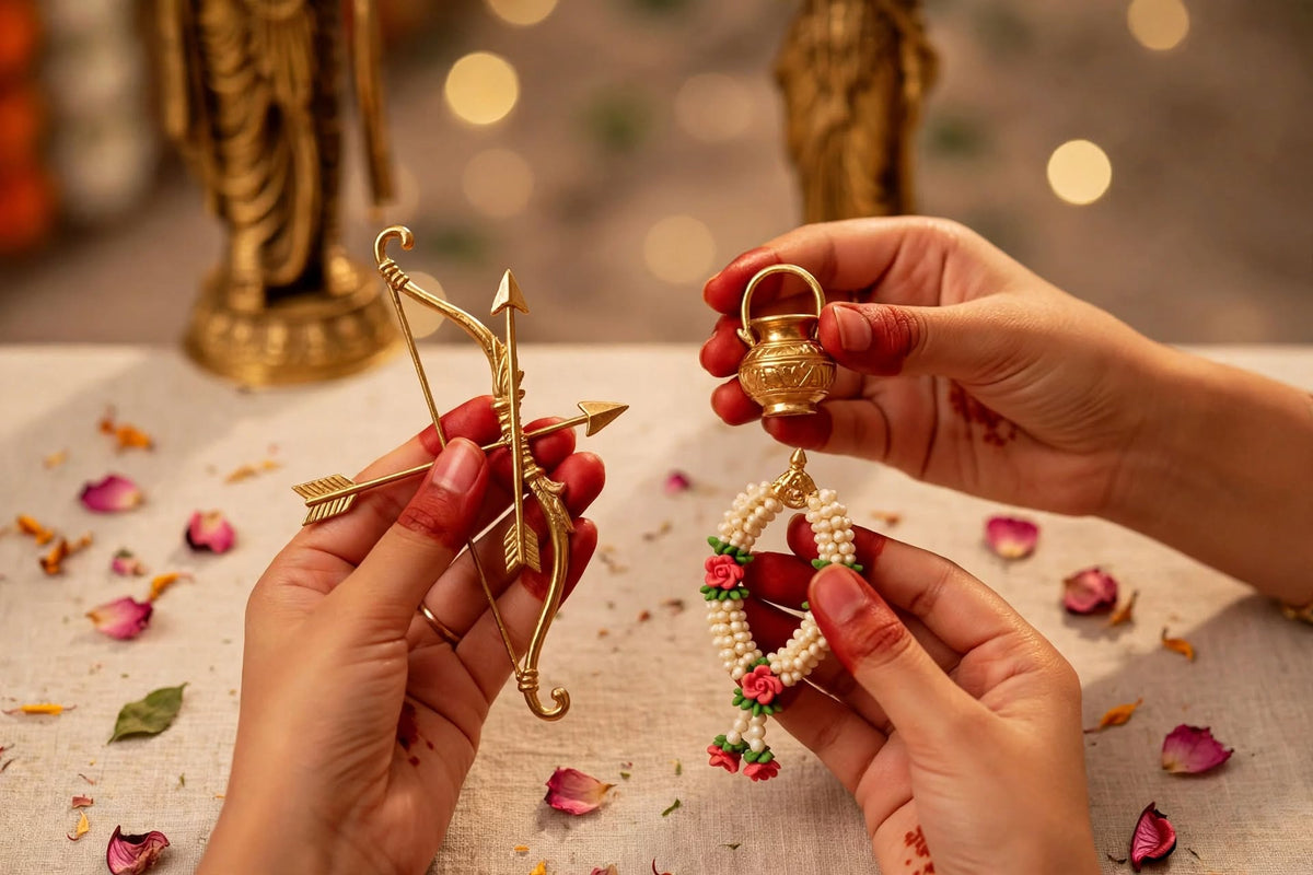 Gaura Vani - Shri Ram & Sita Divine Jodi | Premium Gift Box with Dhanush, Kalash & Moti Mala