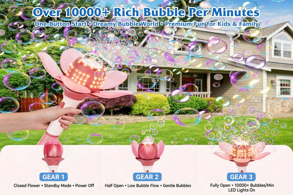 Flower Bubble Wand with Lights - 10 Holes Automatic