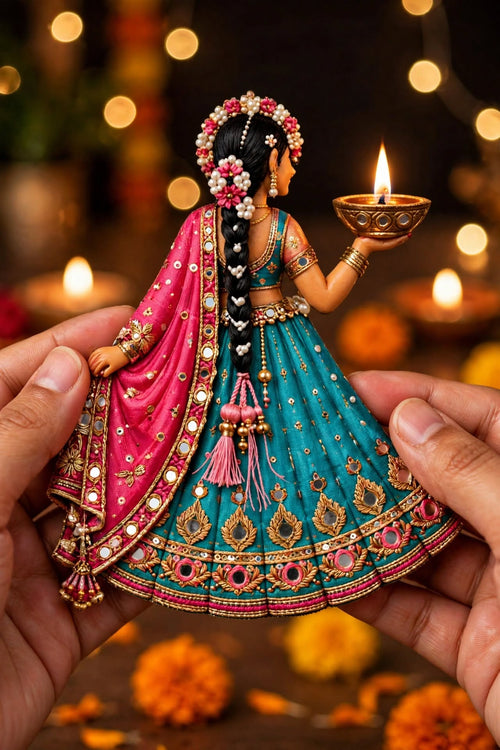 Diwali Wall Hanging Decoration – 6 Pcs Indian Traditional Woman With Diya Wall Decor