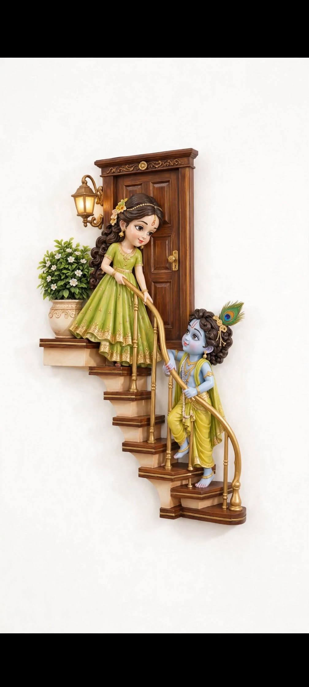 Divine Radha Krishna Stairway to Love - 3D Wall Art